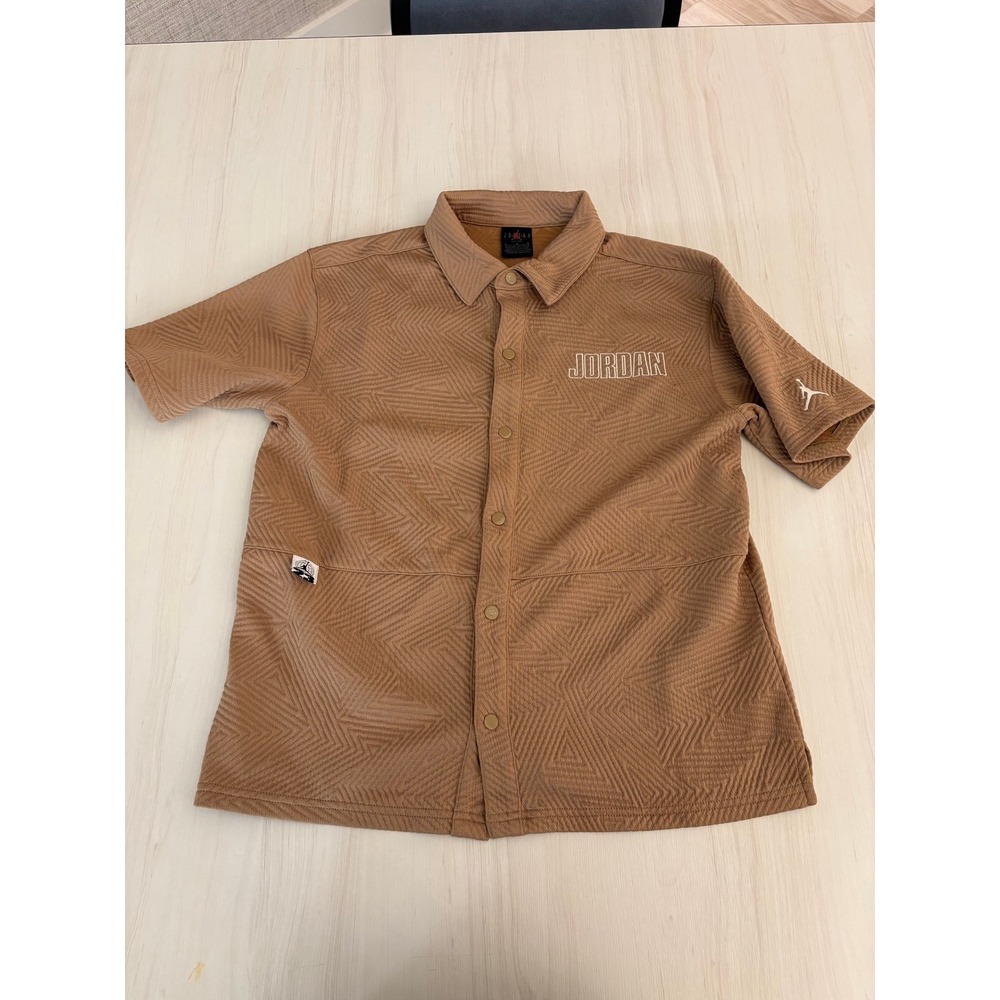 Jordan Boys Large 12-13 Brown Textured Button Up Shirt Jumpman 23
